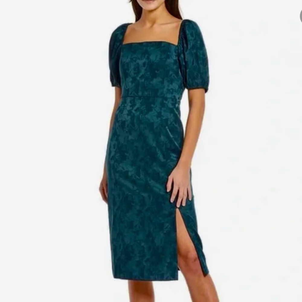 Sachin + Babi x Dillard’s Emerald Green Puff Sleeve Floral Jacquard Midi Dress